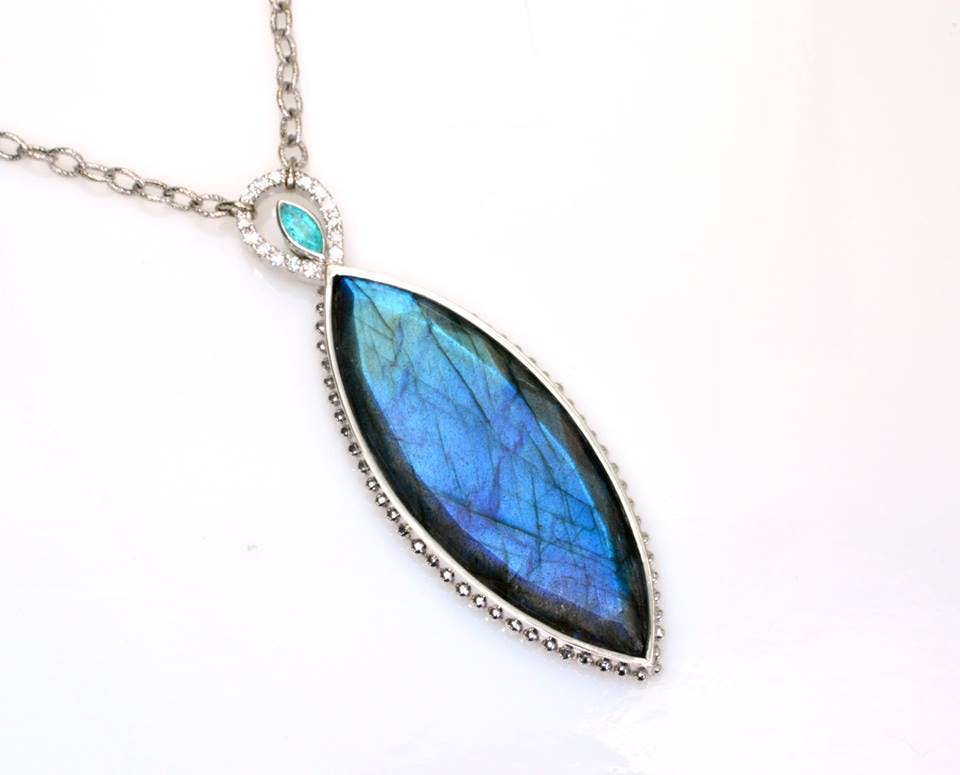 blue gemstones - labradorite and paraiba necklace